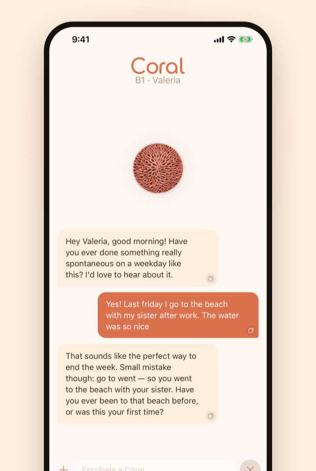 Chat with Coral: gentle corrections inside the conversation