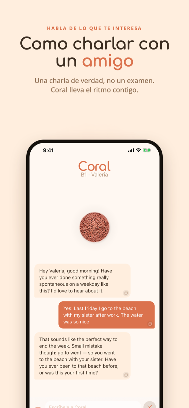 Charla con Coral: correcciones suaves dentro de la conversación